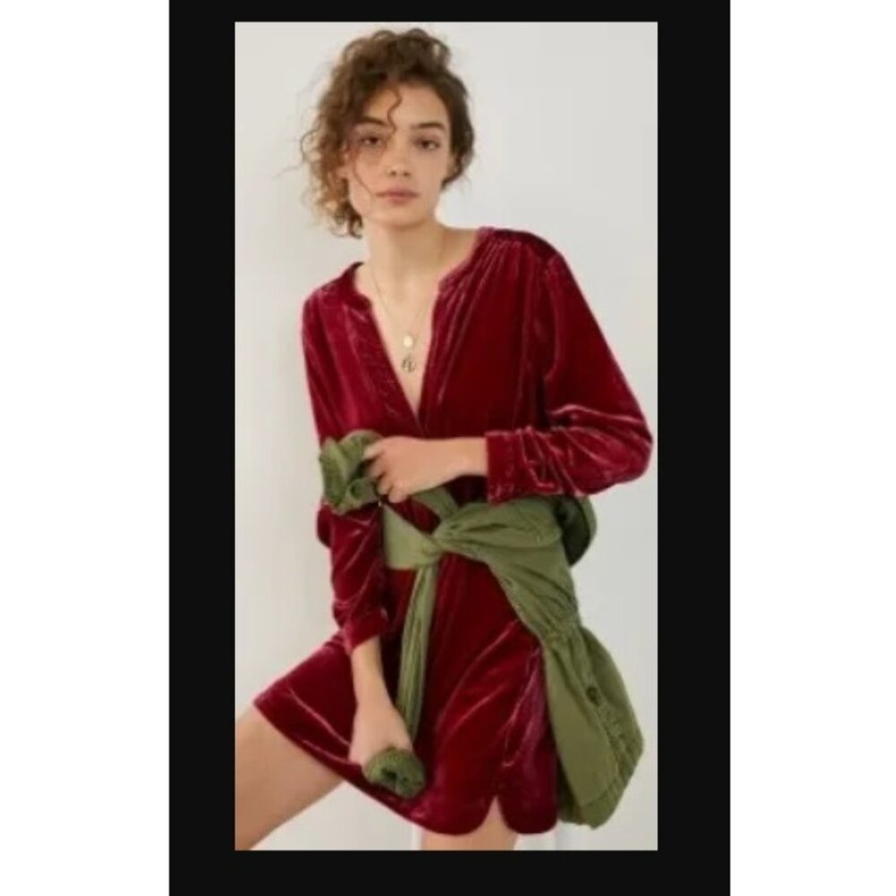 Anthropologie Melody Velvet Tunic Dress/Top in Wine Size Small S